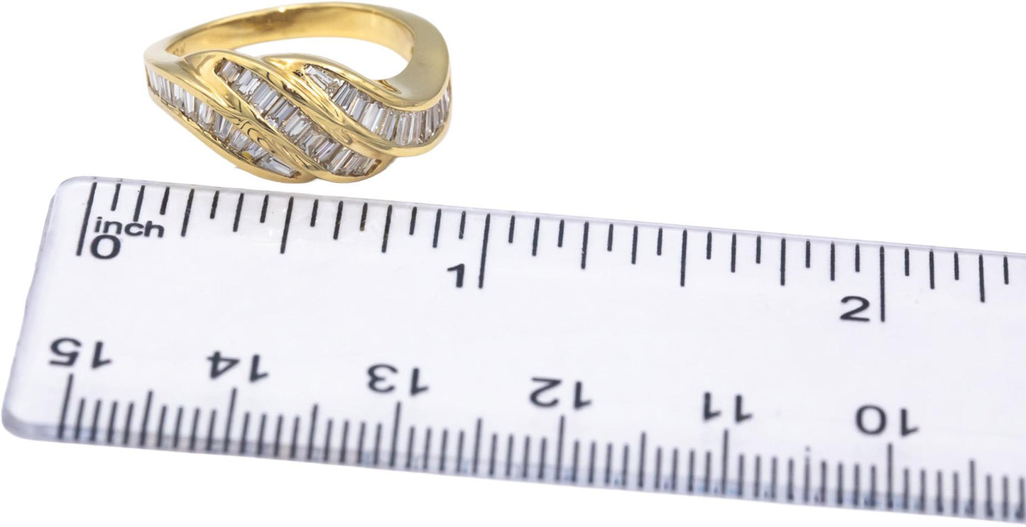 Estate 18k Yellow Gold 1.0CT VS Baguette Cut Diamond Cocktail Ring Size 5.5