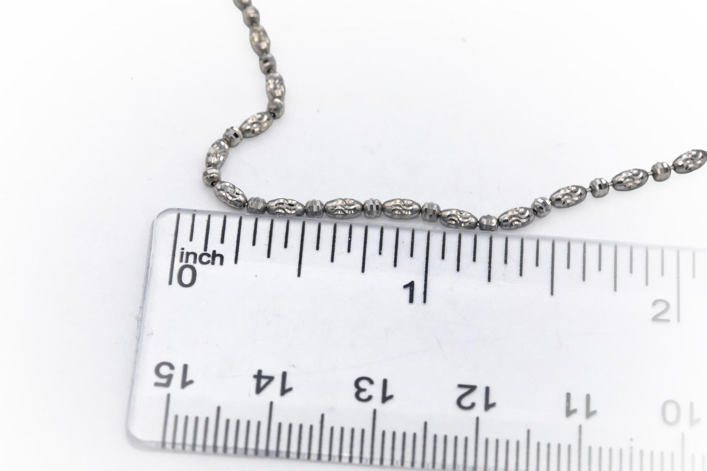 14k White Gold Jewelry 18" Long Diamond Cut Beaded Necklace Chain