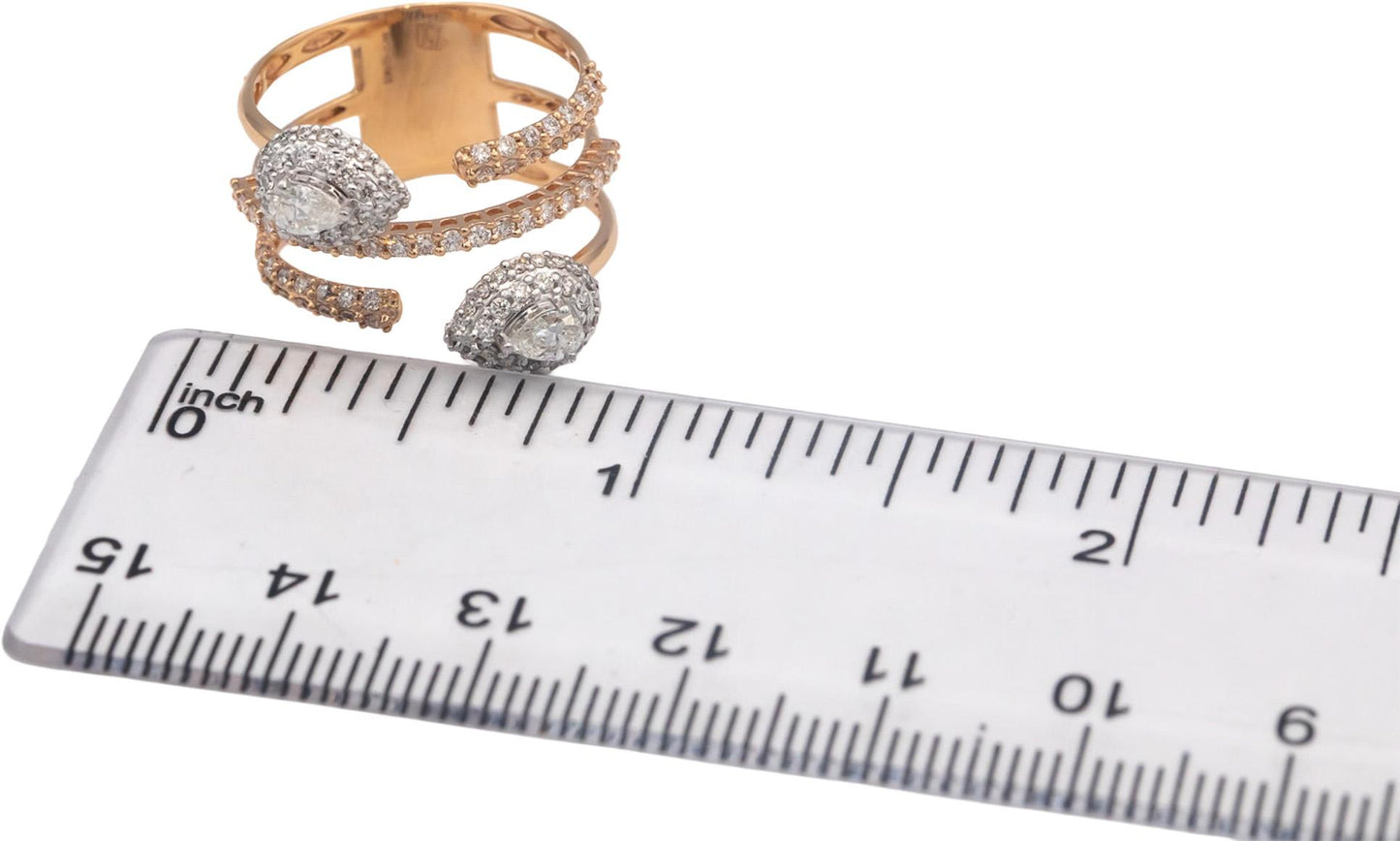 18k Rose Gold 0.88CT VS Pear & Round Diamond Pave Multi-Band Ring Size 6.5