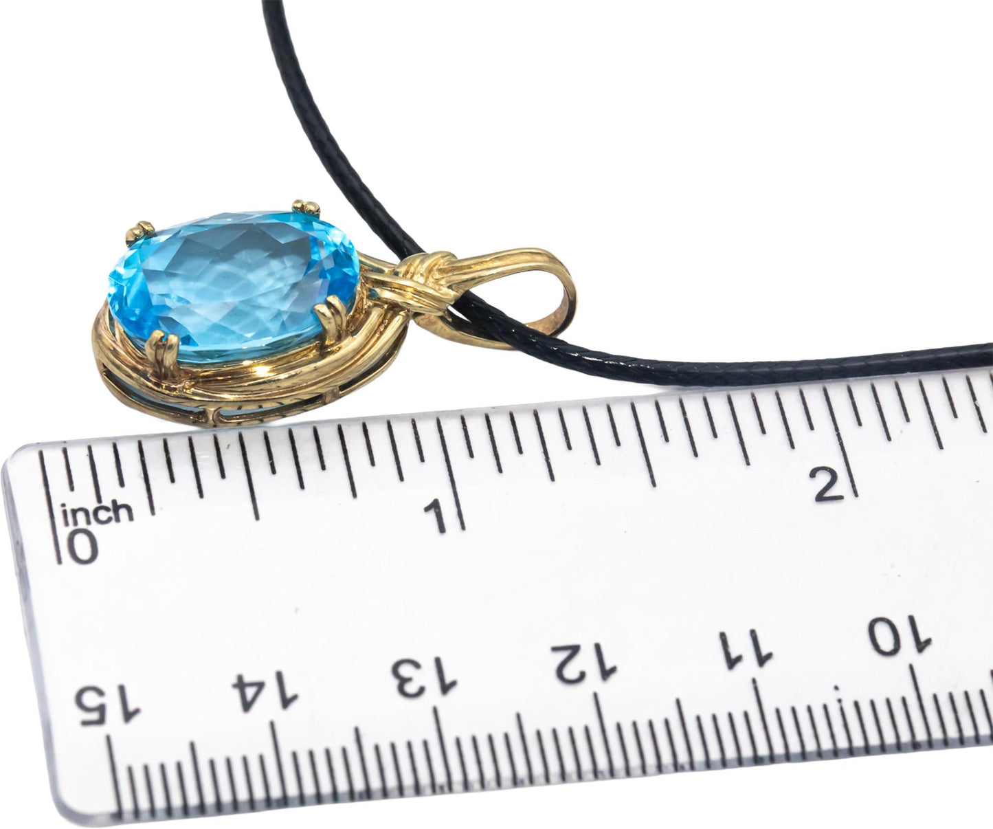 10k Yellow Gold Oval Cut Blue Topaz Solitaire Pendant Necklace 6.0CT