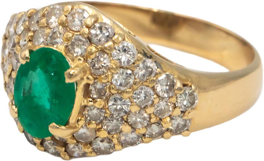 14k Yellow Gold Oval Cut Emerald Round Diamond Cocktail Ring 2.50CT Size 9