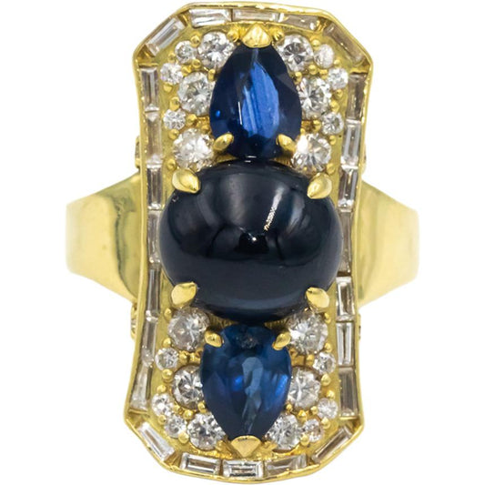 18k Yellow Gold VS Diamond & Sapphire Cocktail Ring 8.65CT Size 7.5