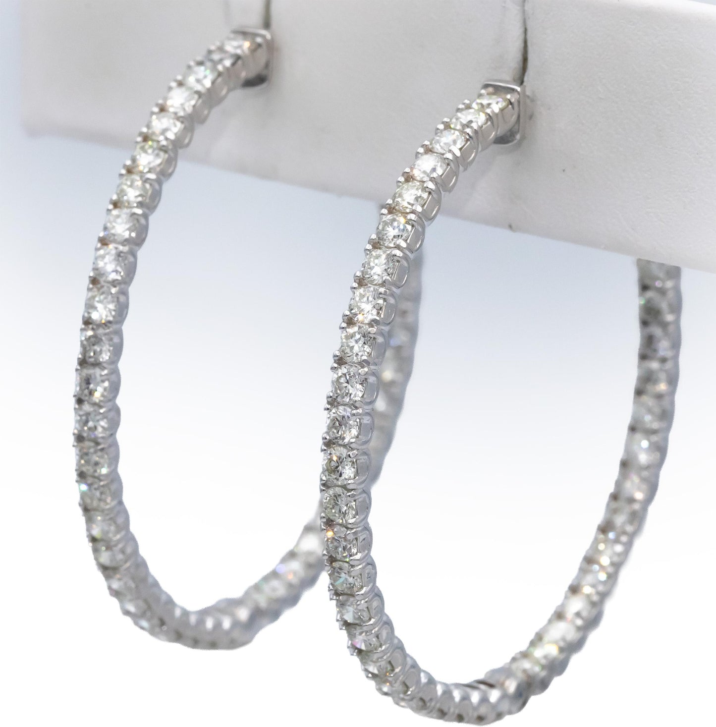 18k White Gold VS Round Diamond Inside Out Circle Hoop Earrings 7.05CT
