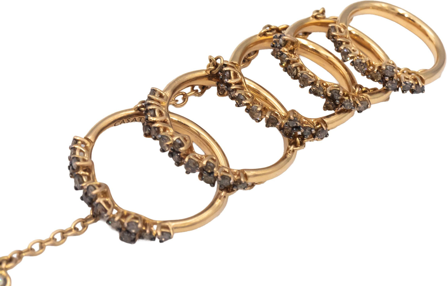 CASTO Designer 18k Yellow Gold Round Diamond Hand Chain Ring Bracelet 2.0CT