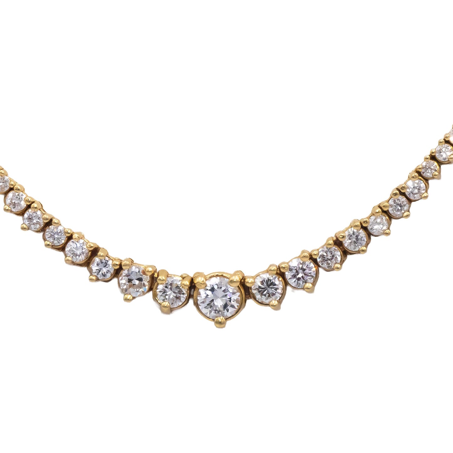18k Yellow Gold Round Diamond Graduated Width Riviera Necklace 4.32CT