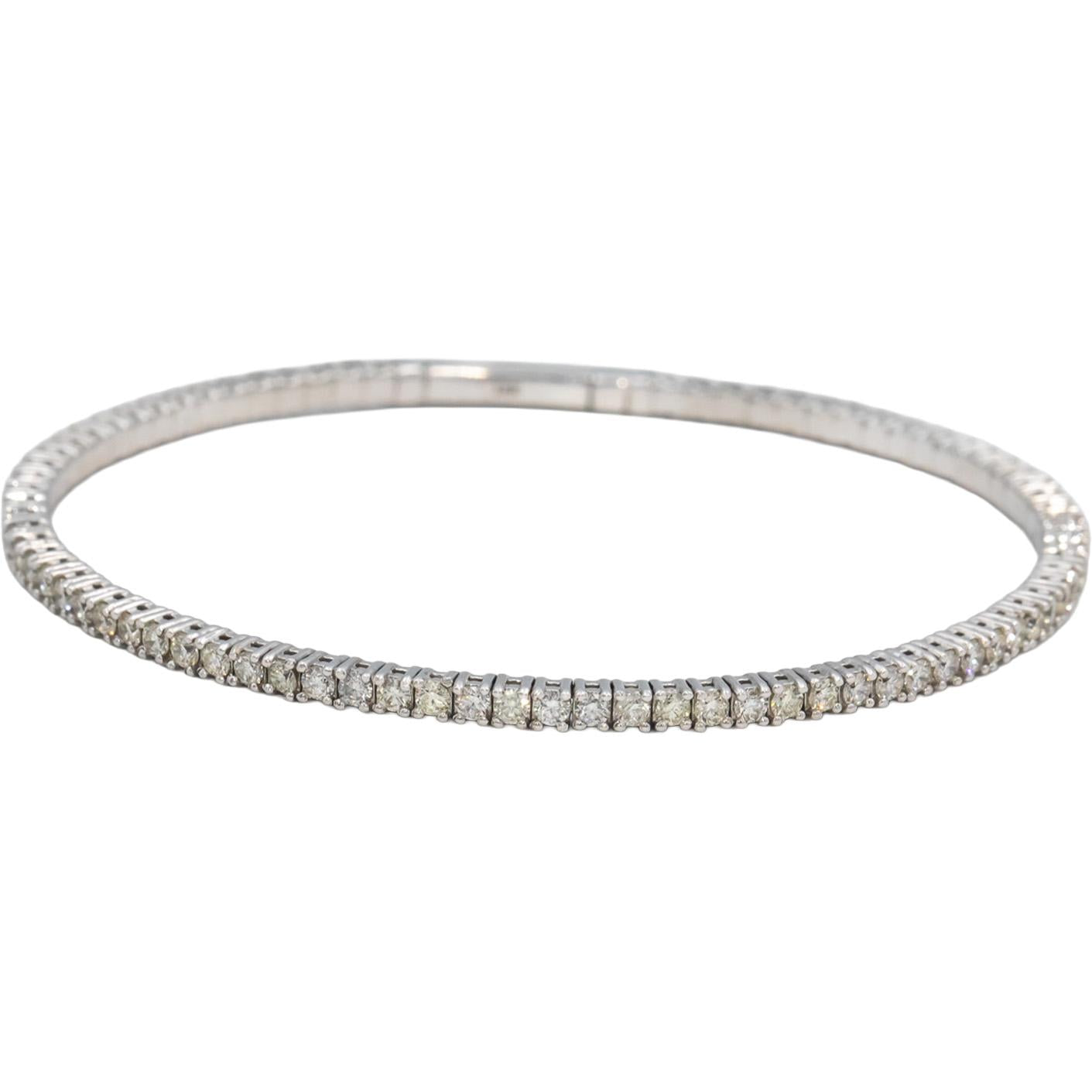 Round Diamond 18k White Gold Flexible Bangle Bracelet 2.97CT