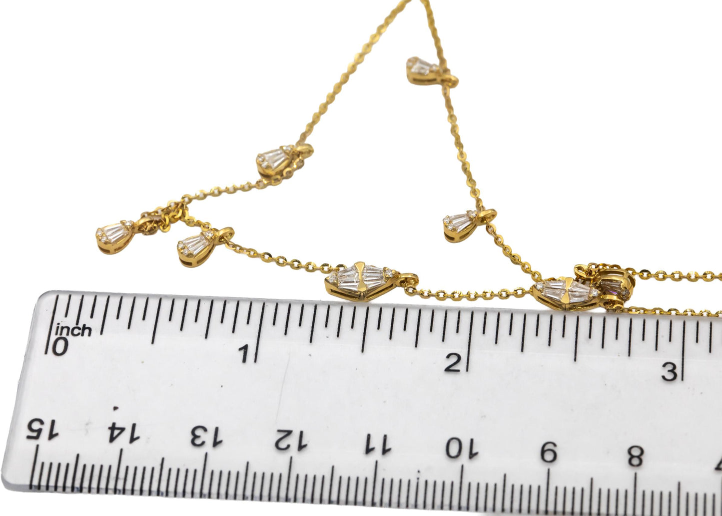18k Yellow & White Gold VS Round & Baguette Diamond Negligee Necklace 0.95CT
