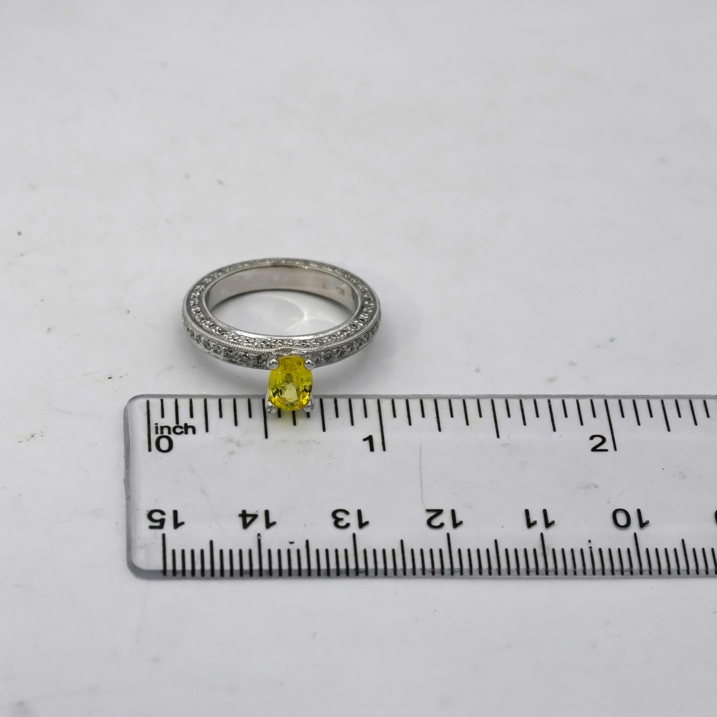 14k White Gold Diamond and Yellow Sapphire Cocktail Ring 1.53CT Size 6.5