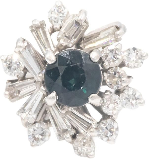 14k White Gold 1.50CT Diamond and Sapphire Flower Ring Size 7