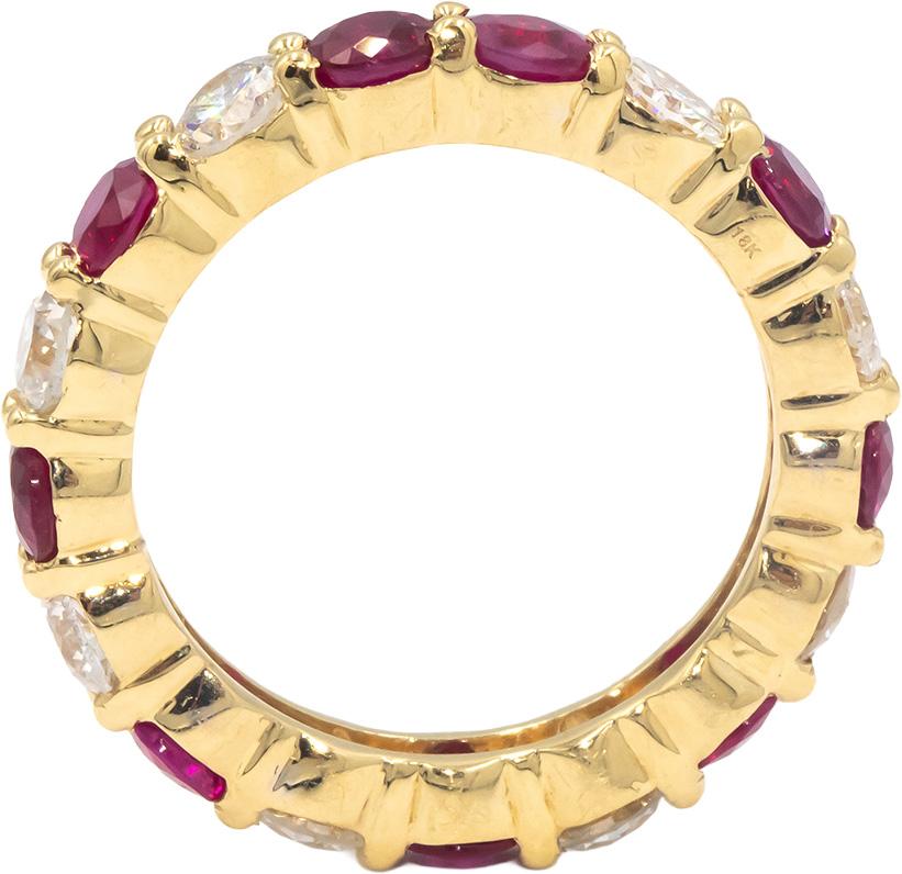 18k Yellow Gold VS Diamond and Synthetic Ruby Eternity Band Ring 4.05CT Sz. 6.75