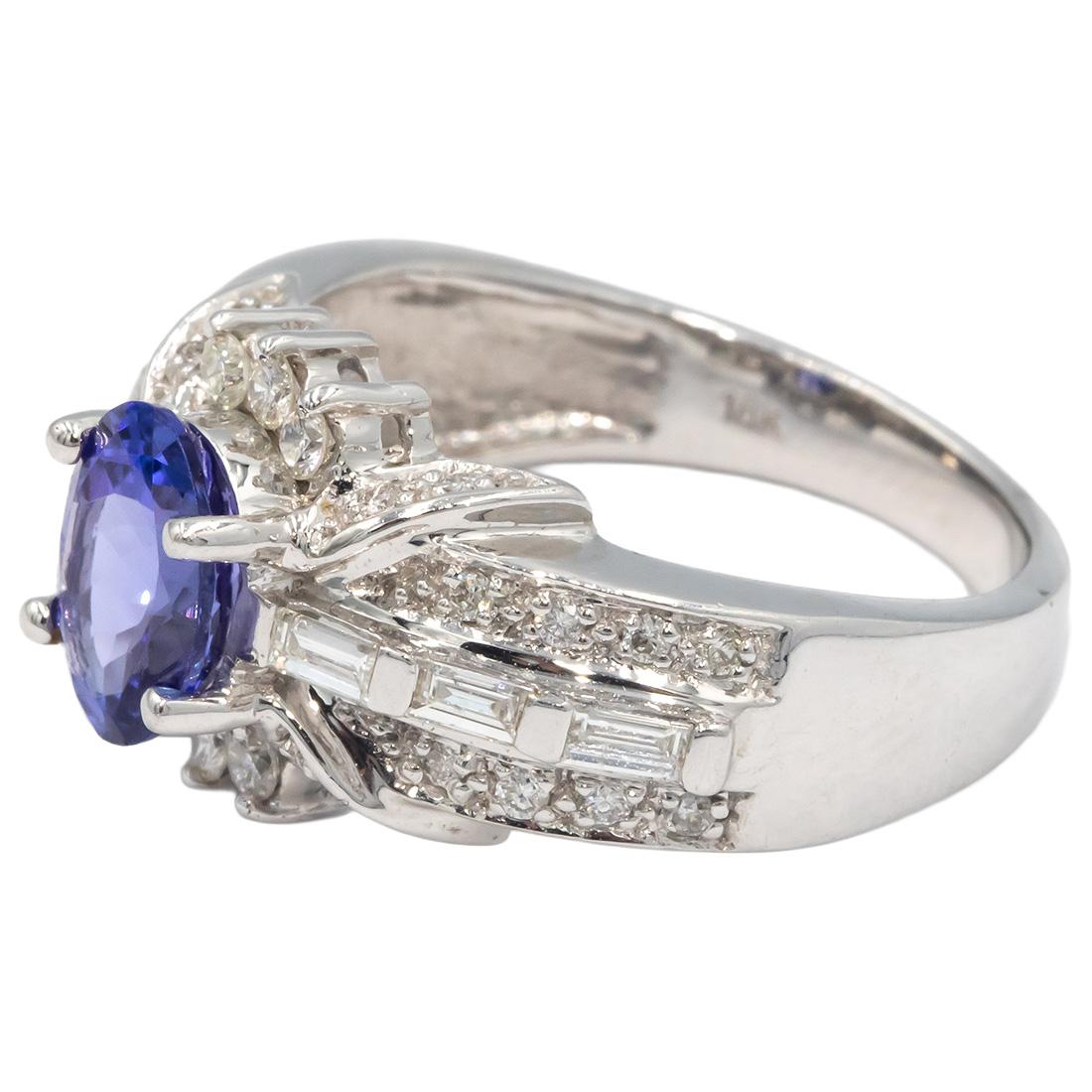 KALATI 18k White Gold 1.60CT Diamond and Tanzanite Cocktail Ring Size 7