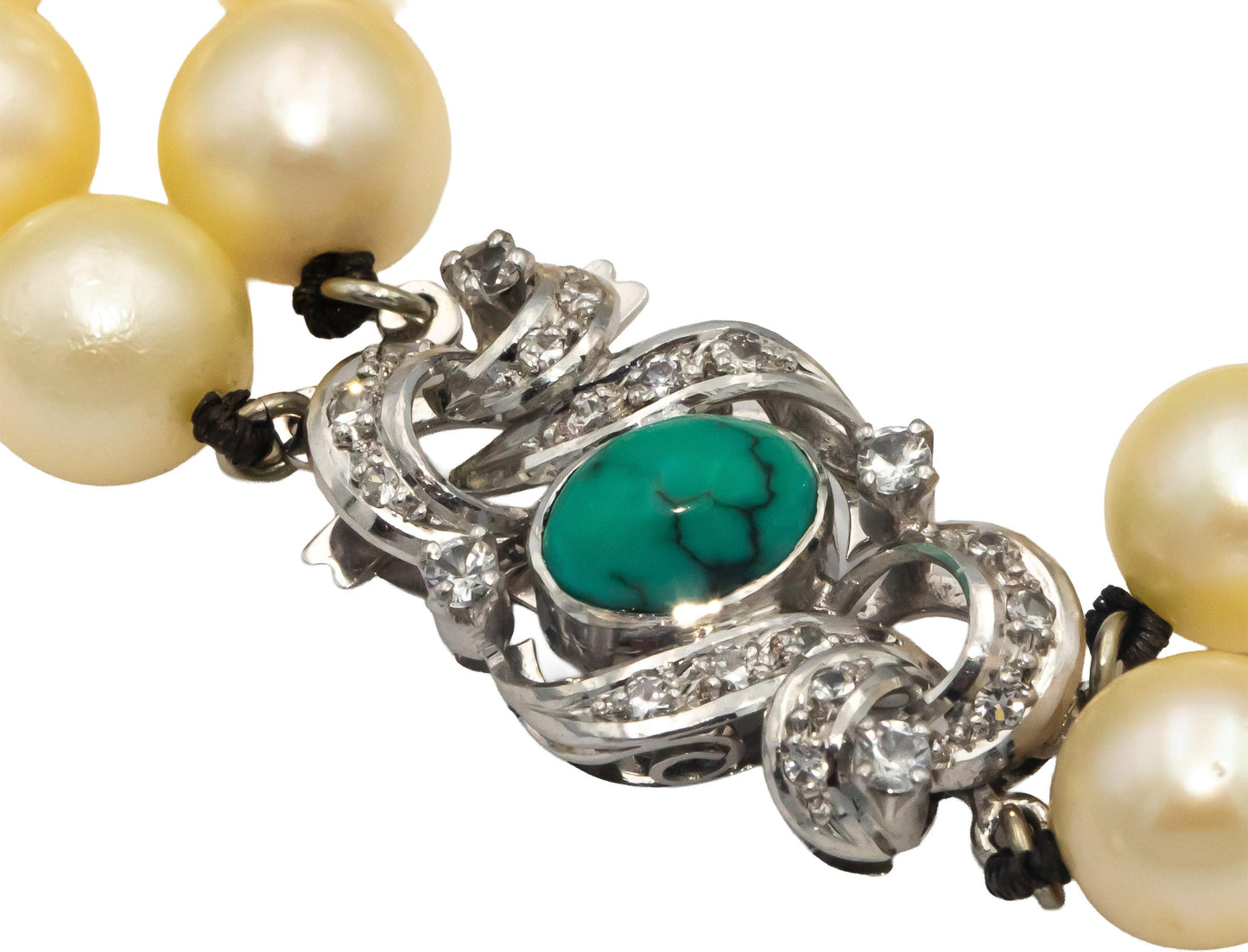 18k White Gold 0.20CT VS Diamond Pearl Turquoise Double Strand Necklace