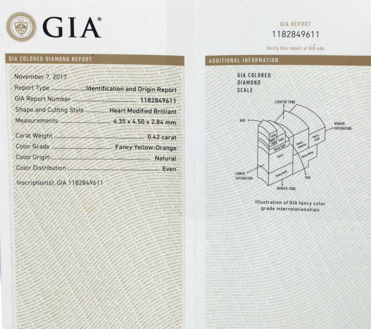 GIA Certified White and Heart Cut Orange Diamond Engagement Ring 0.82CT Size 6