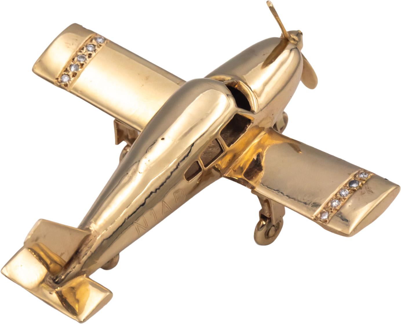 Custom Rare 14k Yellow Gold Diamond and Ruby Airplane Charm 0.25CT