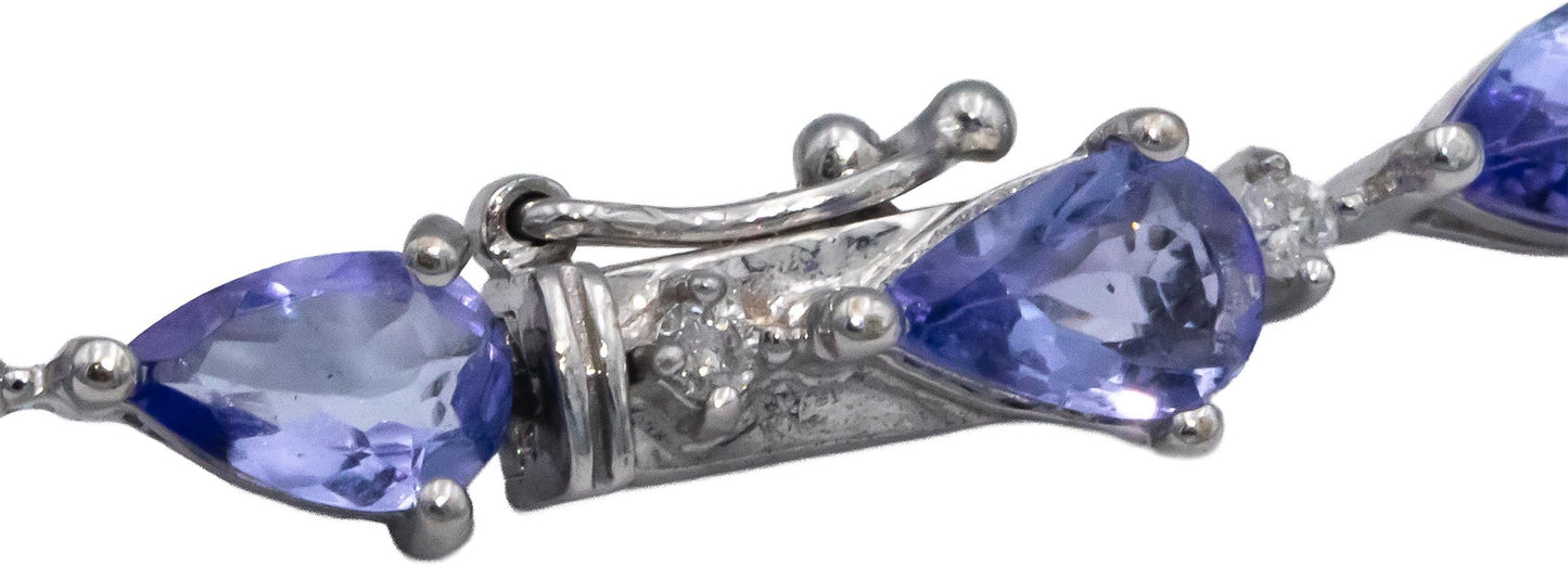 14k White Gold 9.30CT Diamond and Tanzanite Fancy Link Bracelet