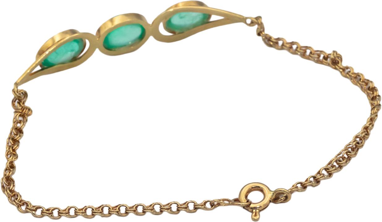 18k Yellow Gold Cabochon Emerald Chain Bracelet 3.50CTW