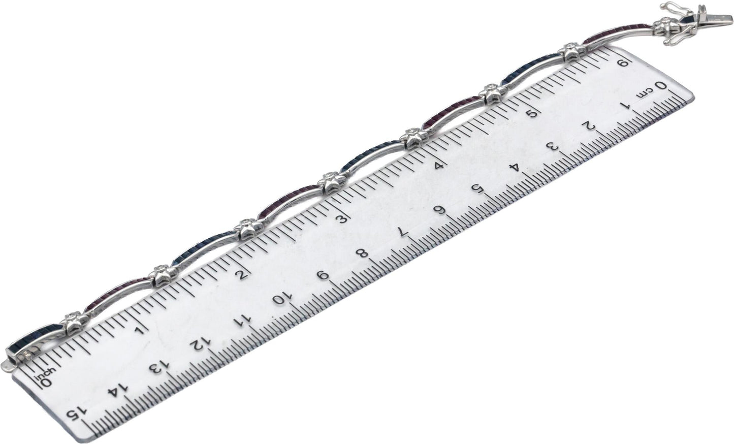 Designer 18k White Gold Diamond Sapphire Ruby Link Tennis Bracelet 3.15CT