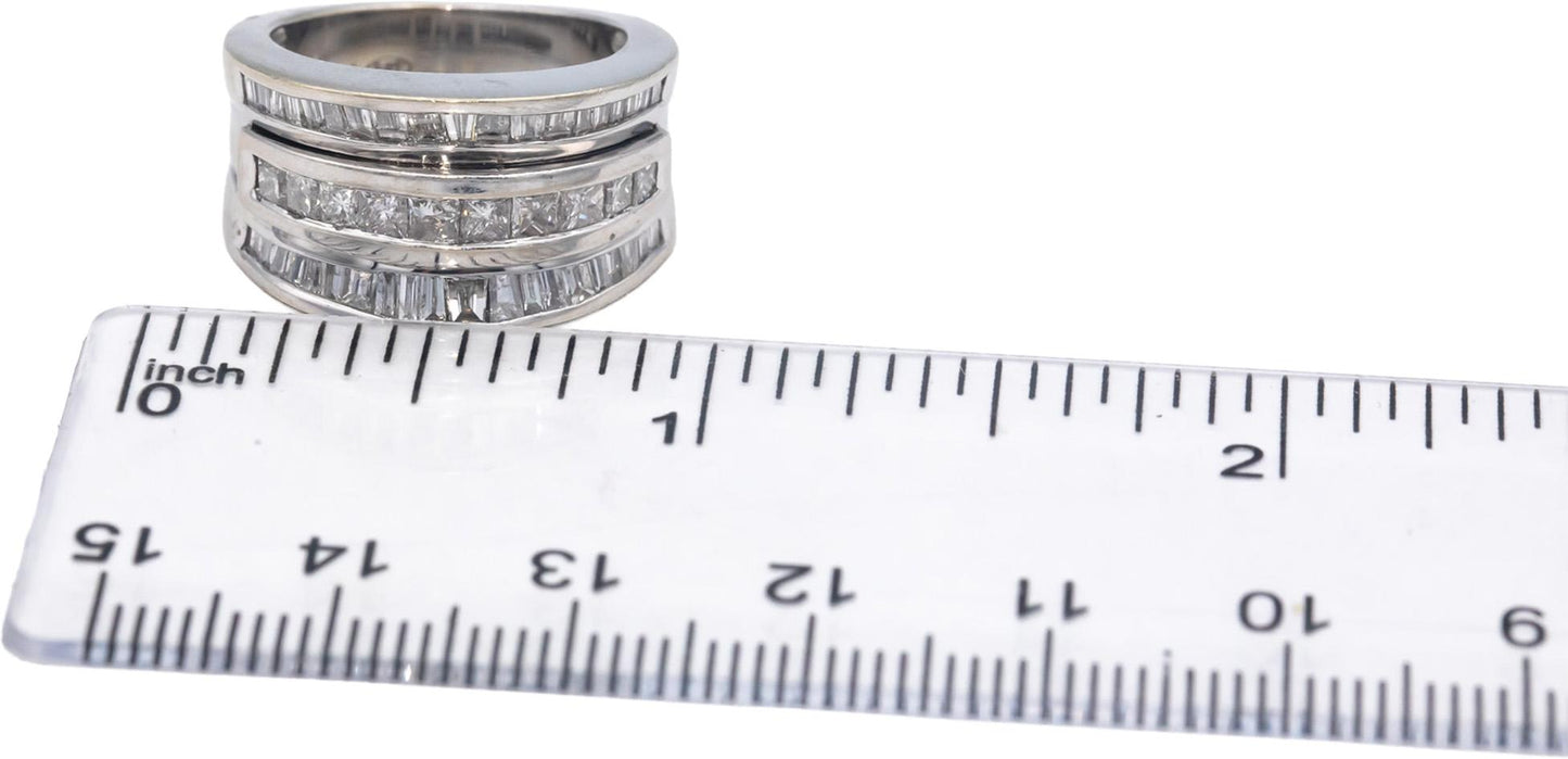 14k White Gold 1.50CT Round & Baguette Cut Diamond Band Ring Size 5
