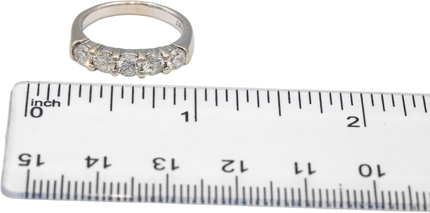 14k White Gold Round Diamond Five Stone Anniversary Band Ring 0.80CT Size 5