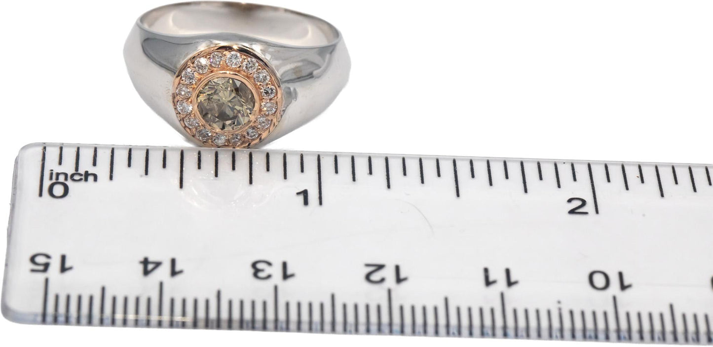 14k Rose and White Gold 0.65CT Round Cut Diamond Ring w/ 0.50CT Center Size 8.75