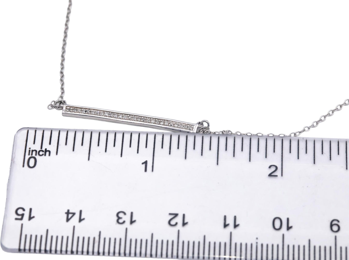 14k White Gold Round Cut Diamond Fixed Bar Pendant Necklace Chain 0.10CT
