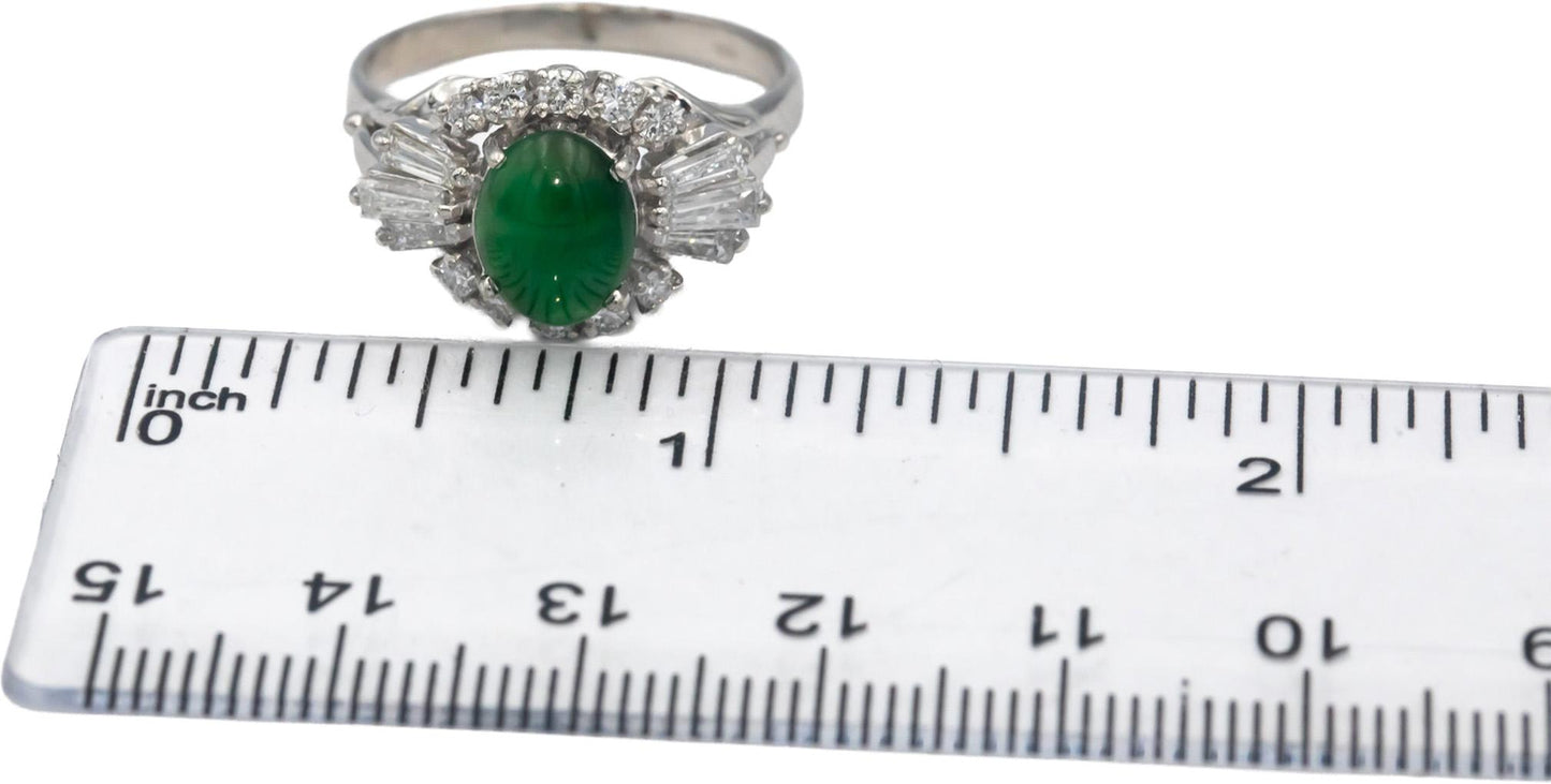 Platinum Jewelry VS Diamond & Jade Cocktail Ring 1.41CT Size 9.25