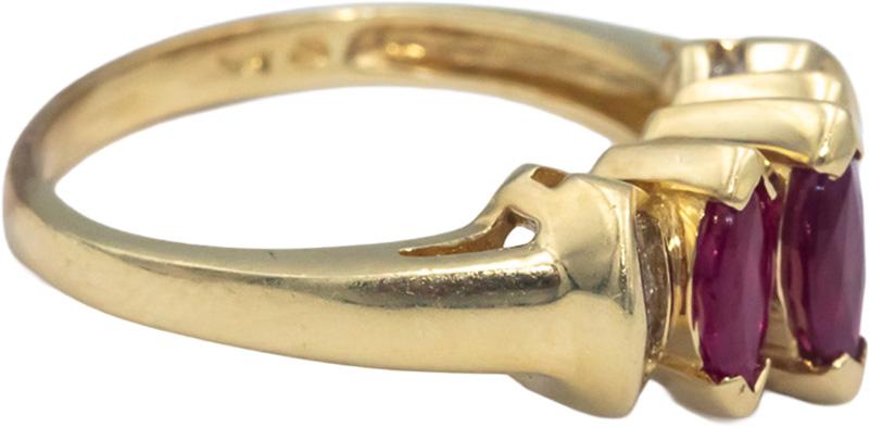 Marquise Ruby and Baguette Diamond 14k Yellow Gold Cocktail Ring 0.60CT Size 6.5