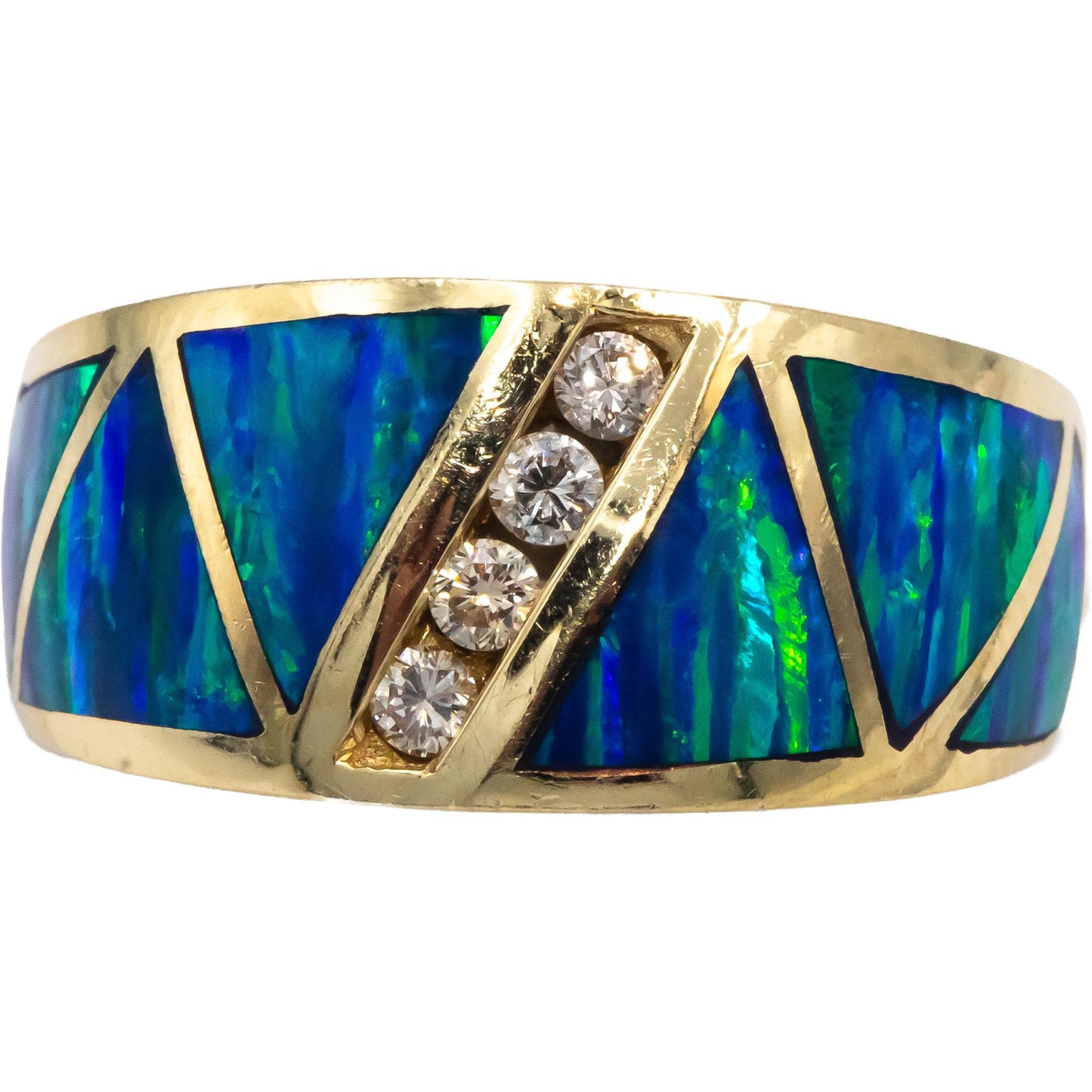 14k Yellow Gold VS Diamond & Painted Enamel Wide Band Ring 0.20CT Size 10.75