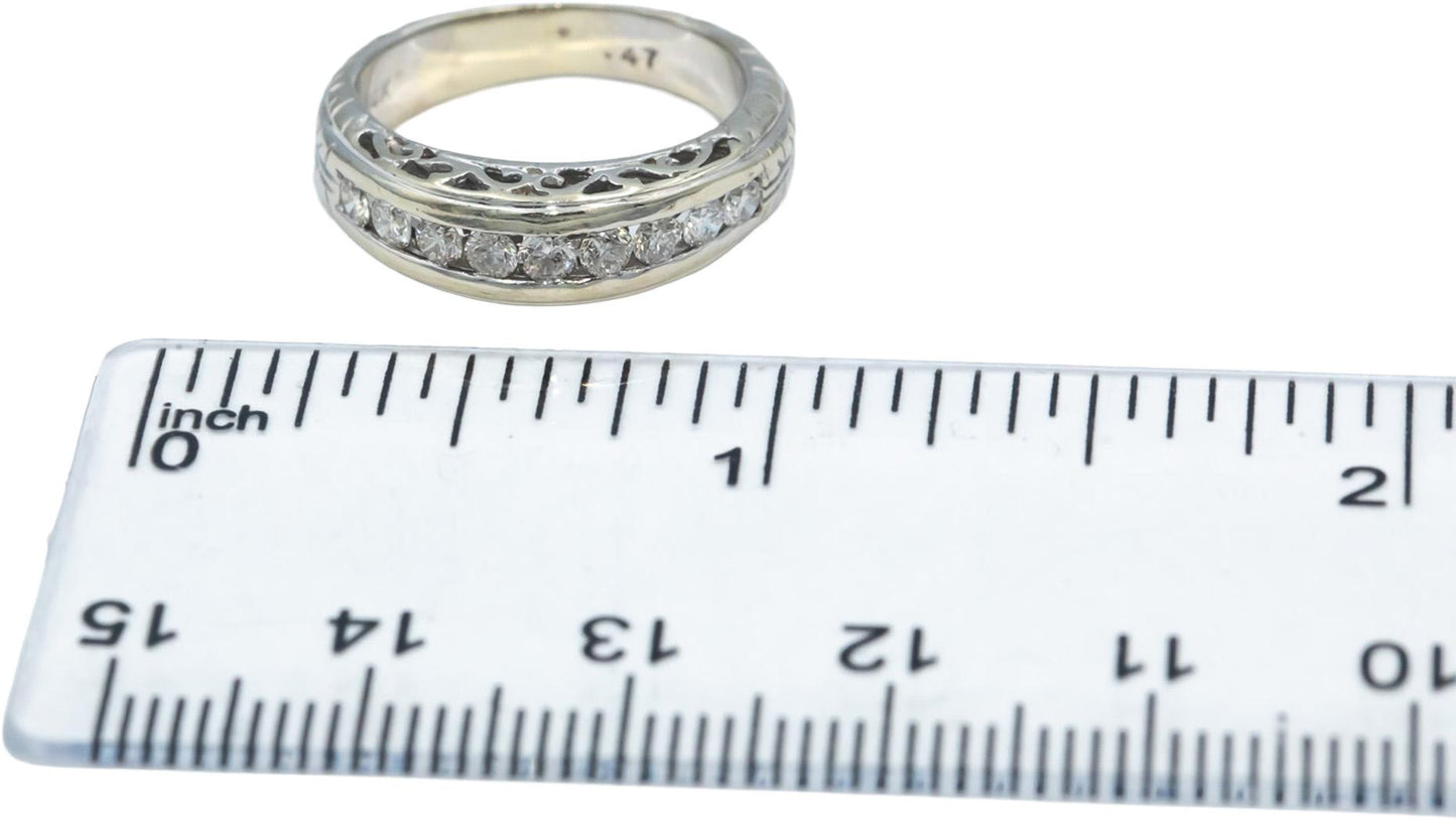 14k White Gold VS Diamond Channel Set Filigree Wedding Ring 0.47CT Size 5.5
