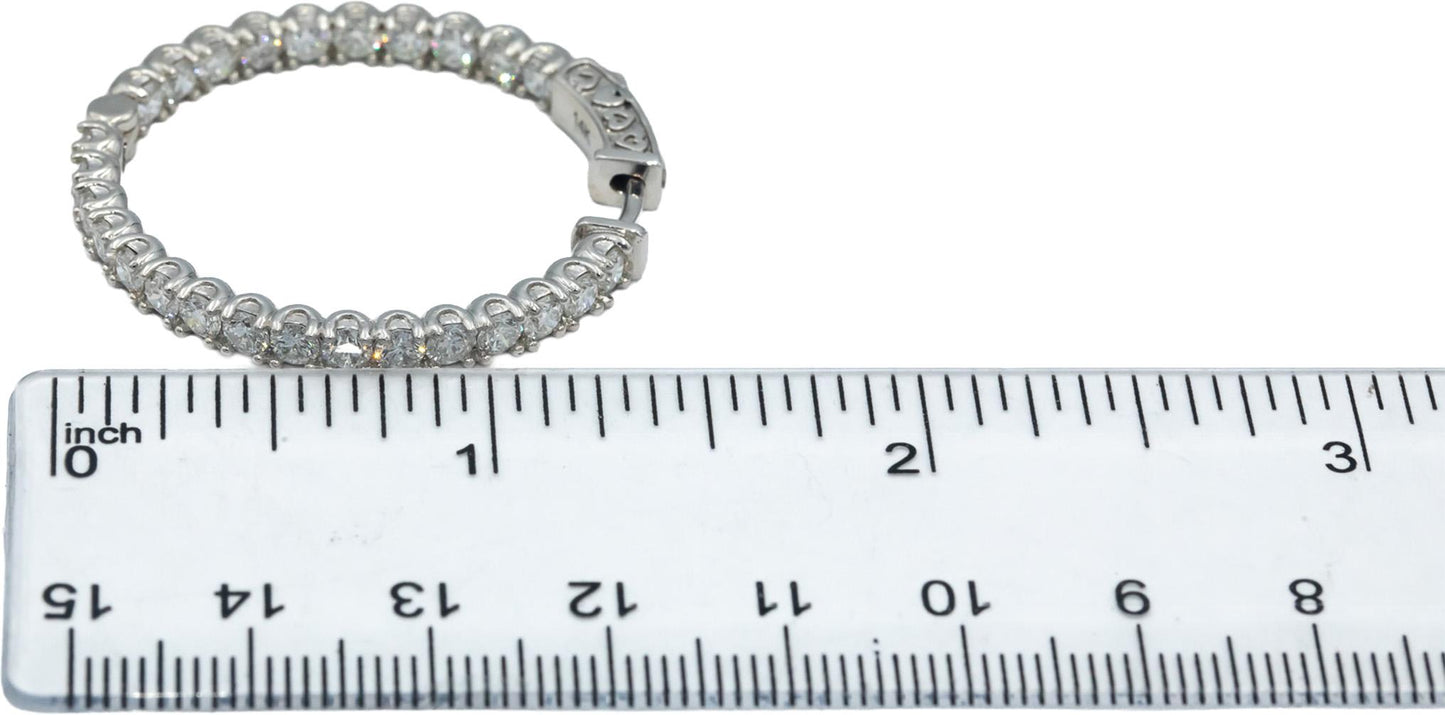14k White Gold Round Diamond Inside Out Circle Hoop Earrings 5.35CT