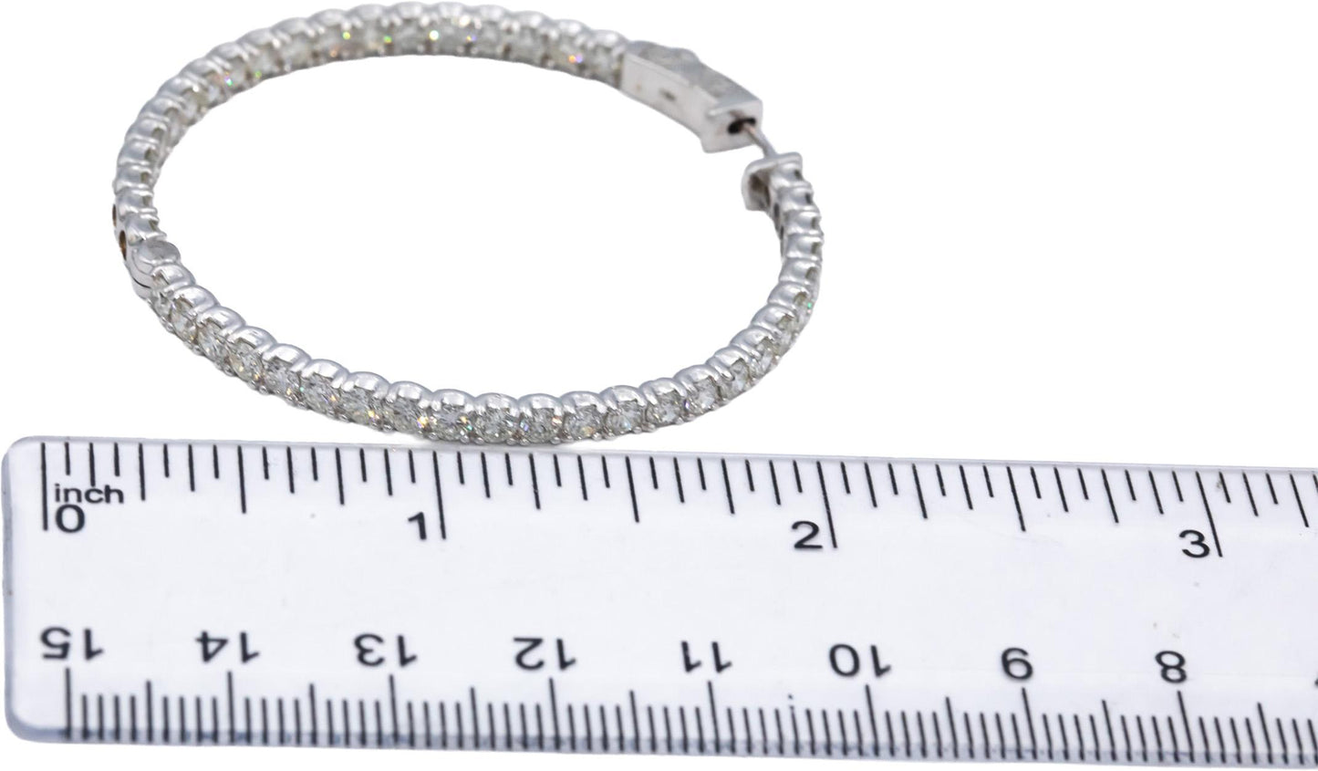 18k White Gold VS Round Diamond Inside Out Circle Hoop Earrings 7.05CT