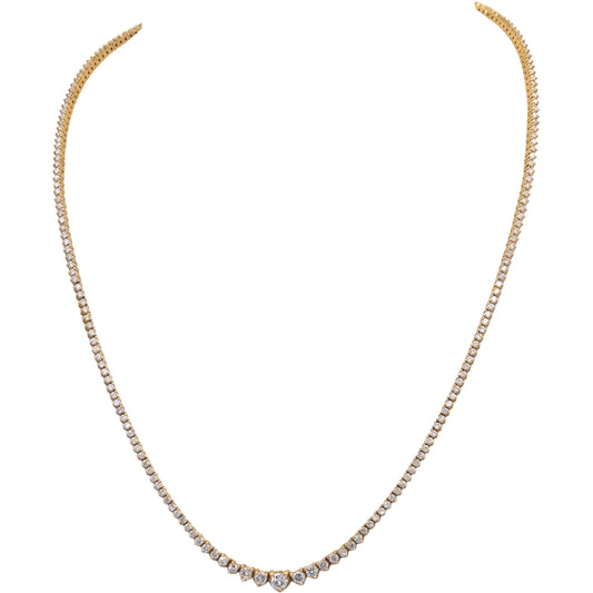 18k Yellow Gold Round Diamond Graduated Width Riviera Necklace 4.32CT