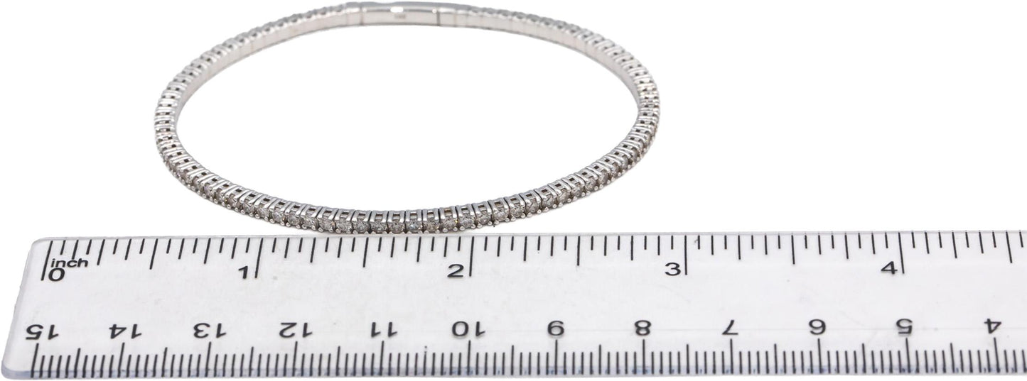 Round Diamond 18k White Gold Semi-Flexible Bangle Bracelet 2.28CT