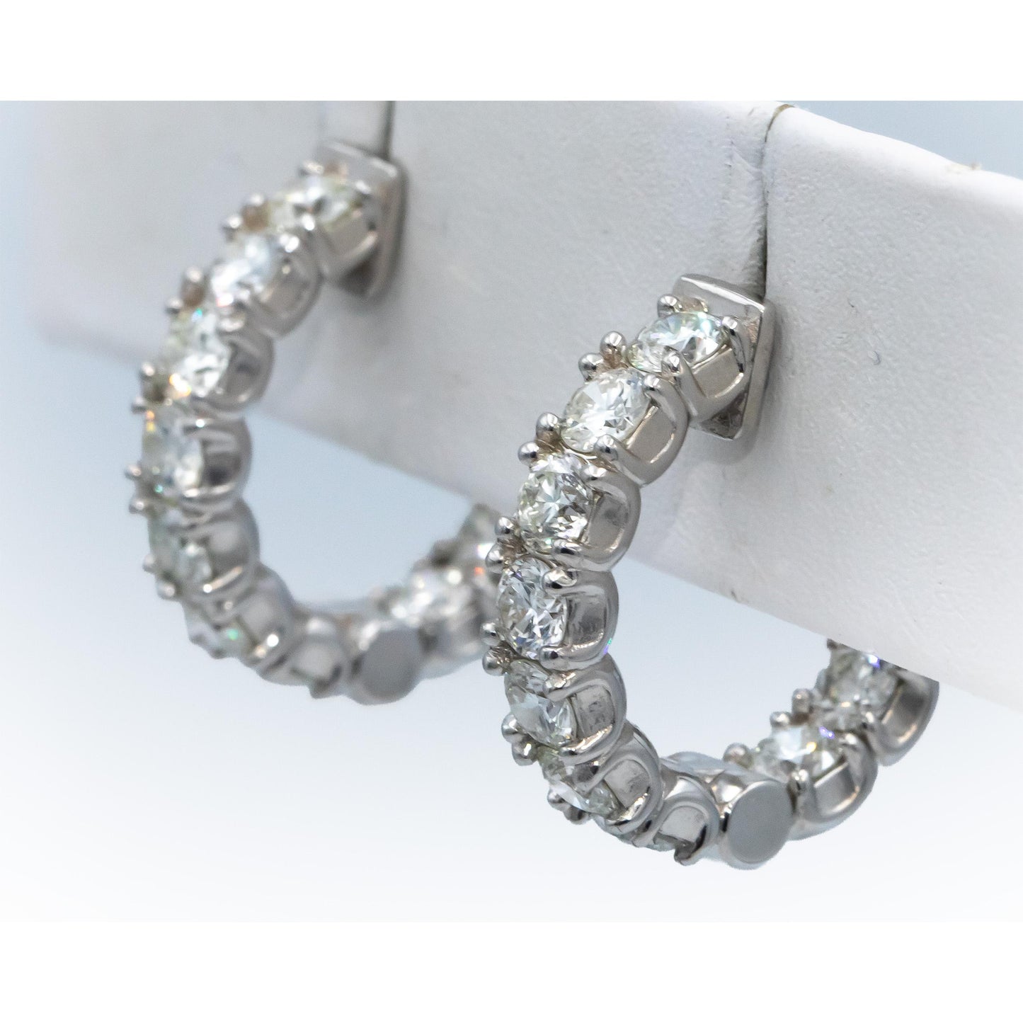 14k White Gold Jewelry VS Round Inside Out Circle Hoop Earrings 4.29CT