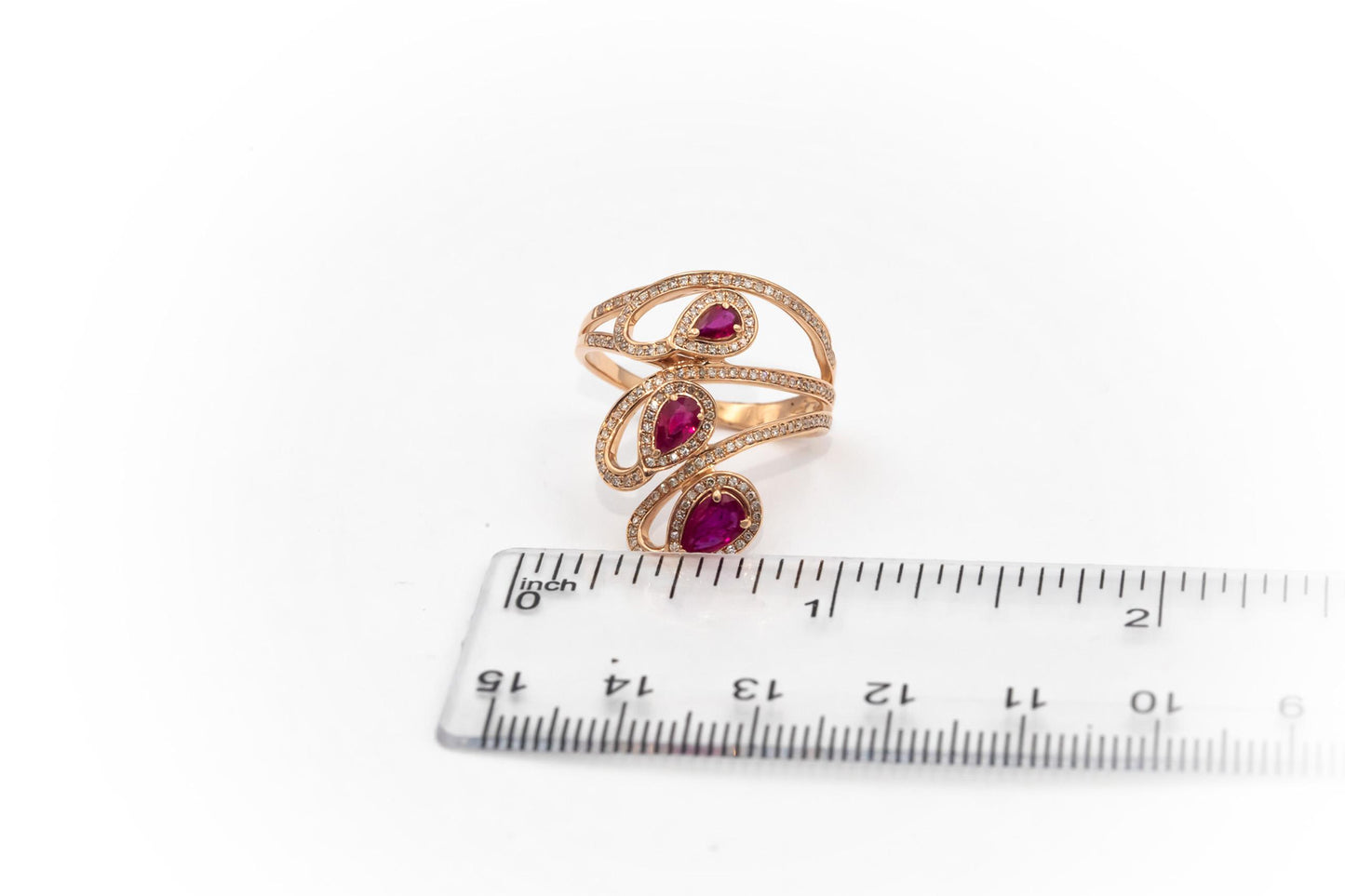14k Rose Gold Pear Ruby & Round Diamond Cocktail Ring 1.0CT Size 8