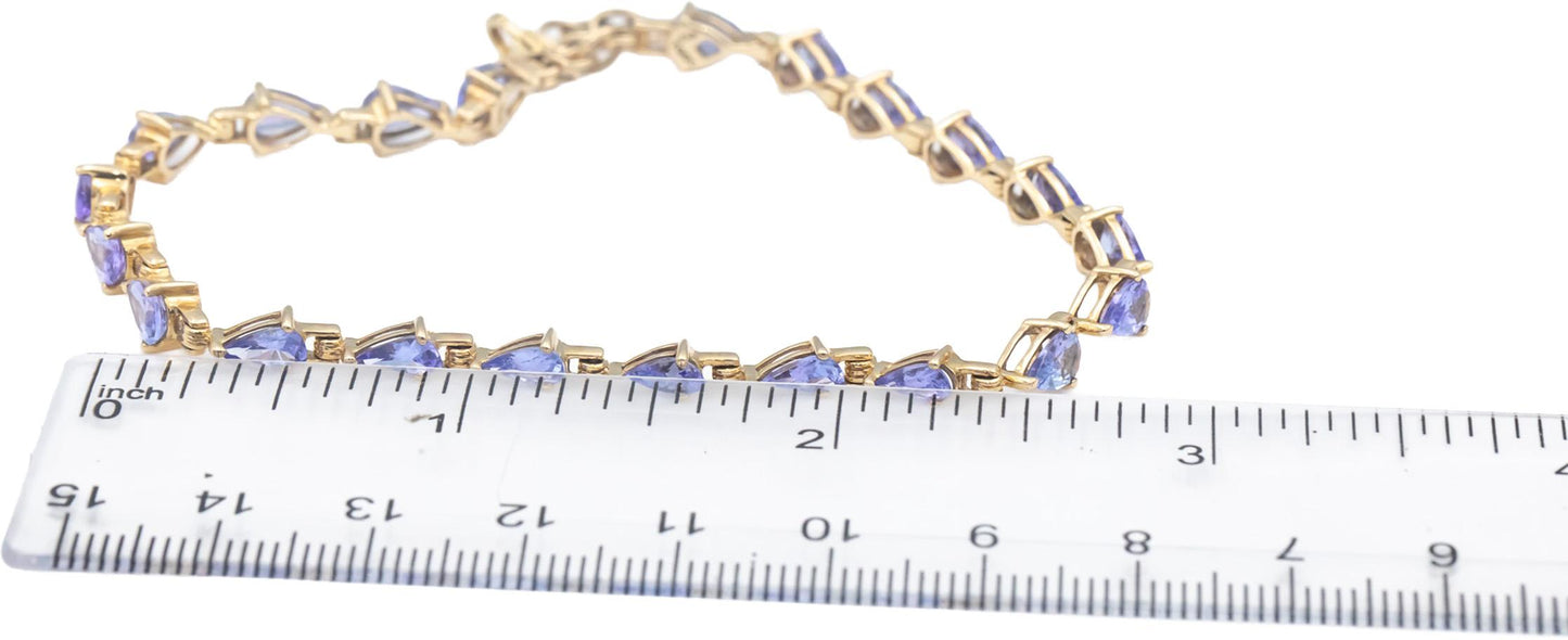 10k Yellow Gold Pear Cut Tanzanite Fancy Link Chain Bracelet 10.0CTW