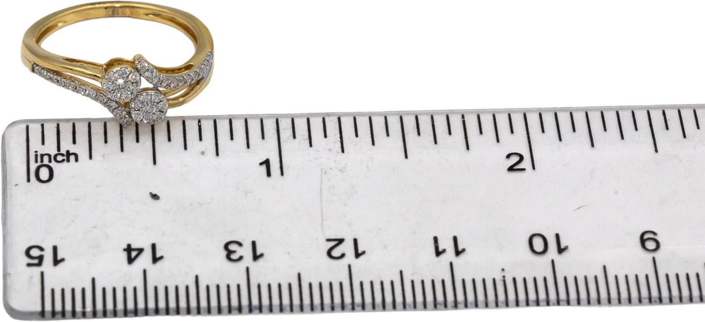 18k Yellow Gold VS Round Diamond Cluster Bypass Band Ring 0.18CT Size 6.25