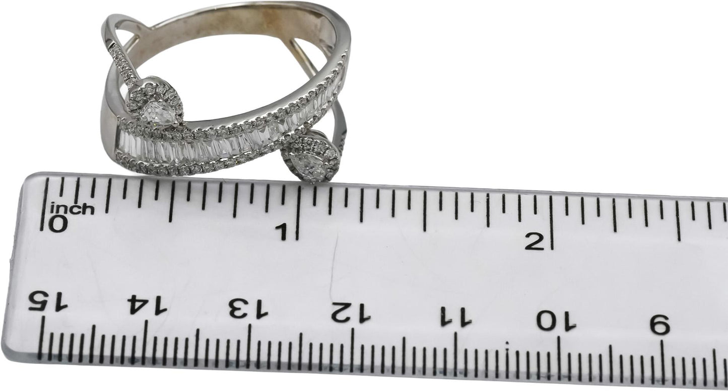 18k White Gold VS Round Pear Baguette Diamond Cocktail Ring 2.0CT Size 12
