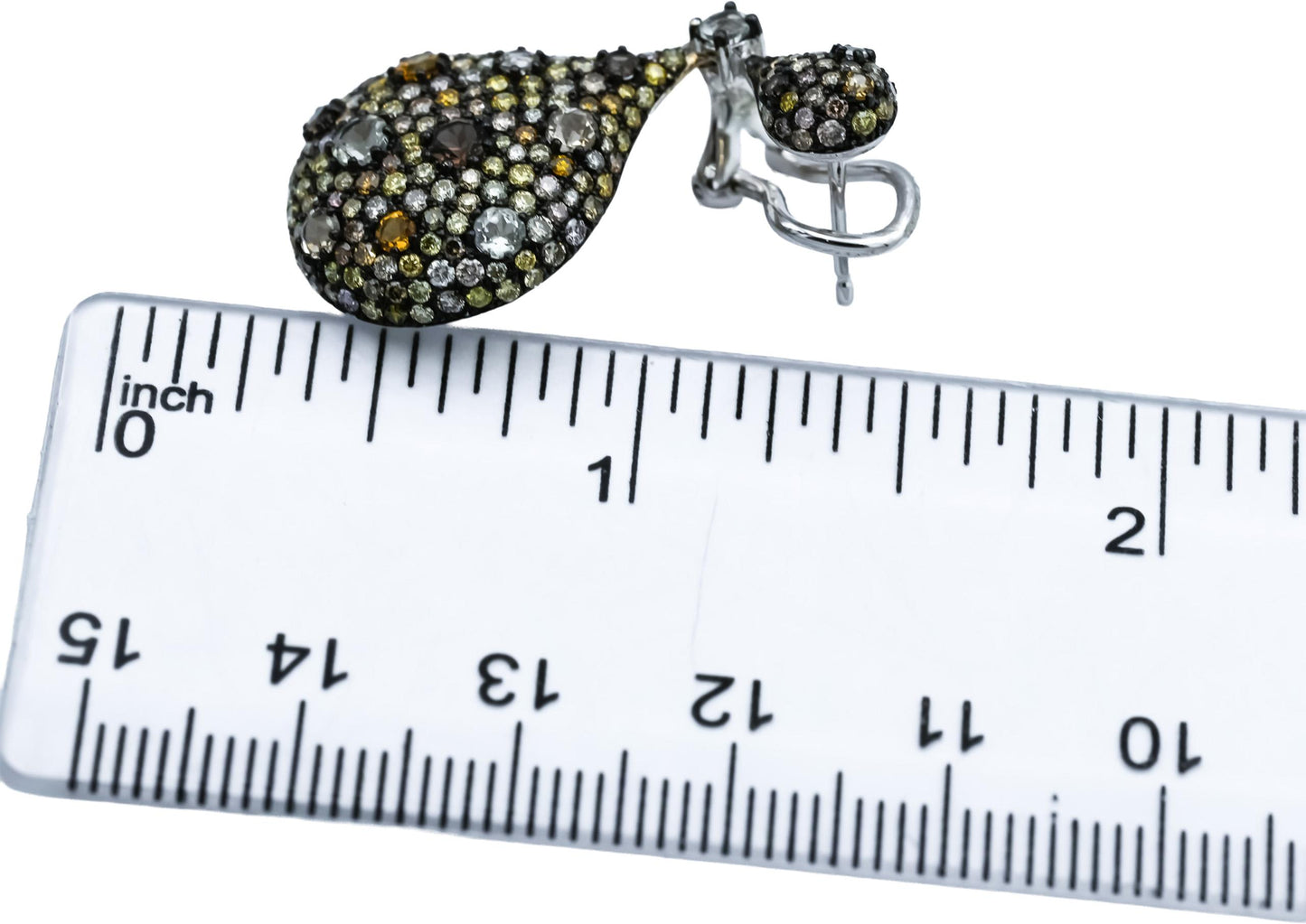 14k White Gold Round Multi-Color Diamond & Sapphire Drop Dangle Earrings 2.75CTW