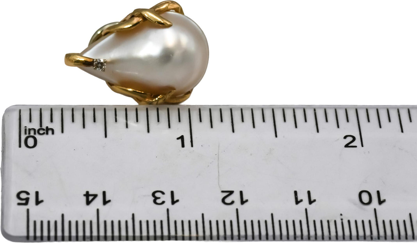 18k Yellow Gold Tear Drop Mabe Pearl Twisted Ribbon Earrings w/ Diamond Accents