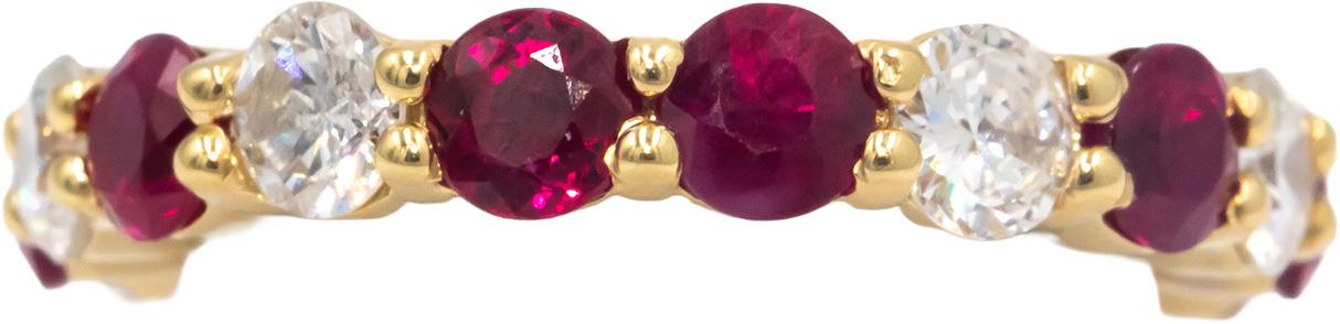 18k Yellow Gold VS Diamond and Synthetic Ruby Eternity Band Ring 4.05CT Sz. 6.75