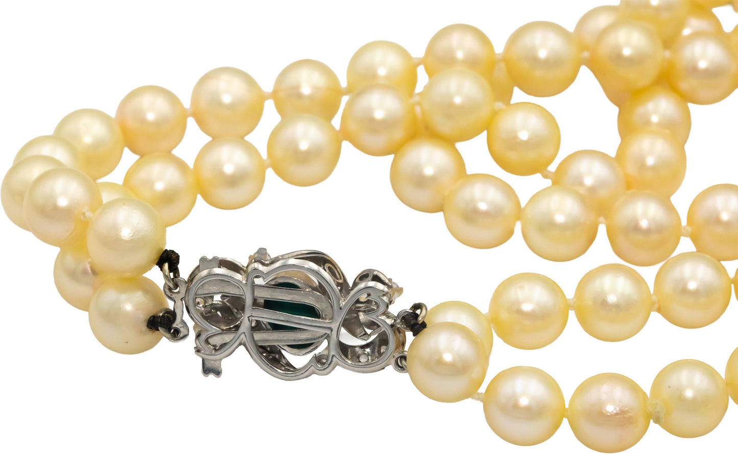 18k White Gold 0.20CT VS Diamond Pearl Turquoise Double Strand Necklace
