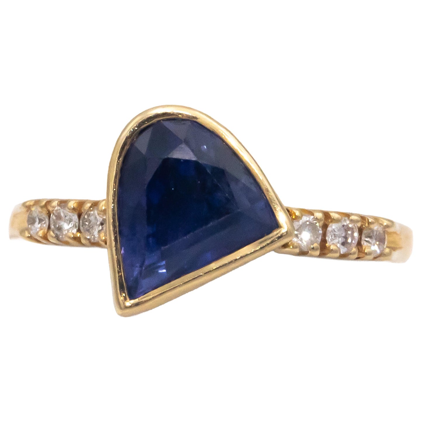 KALATI Designer 14k Yellow Gold 1.60CT Diamond and Sapphire Ring Size 5.5