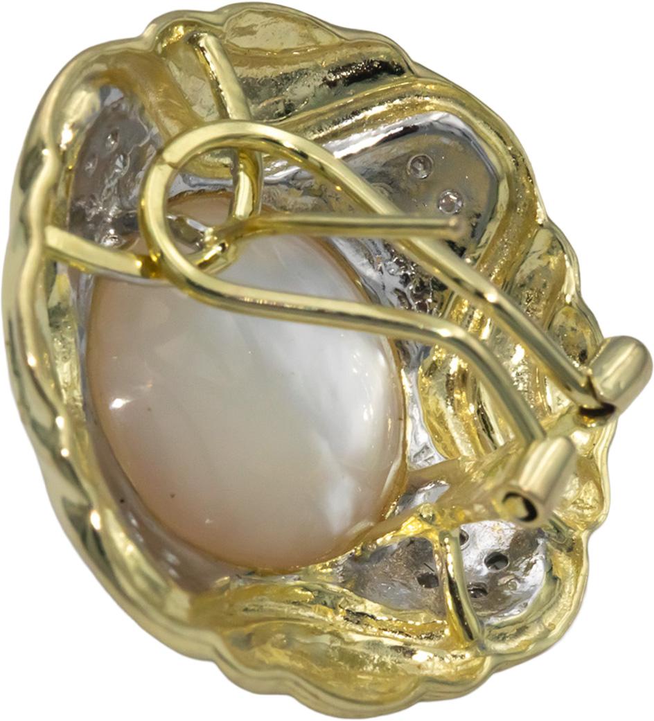 14k Yellow Gold Diamond and 12mm Mabe Pearl Earrings 0.15CT