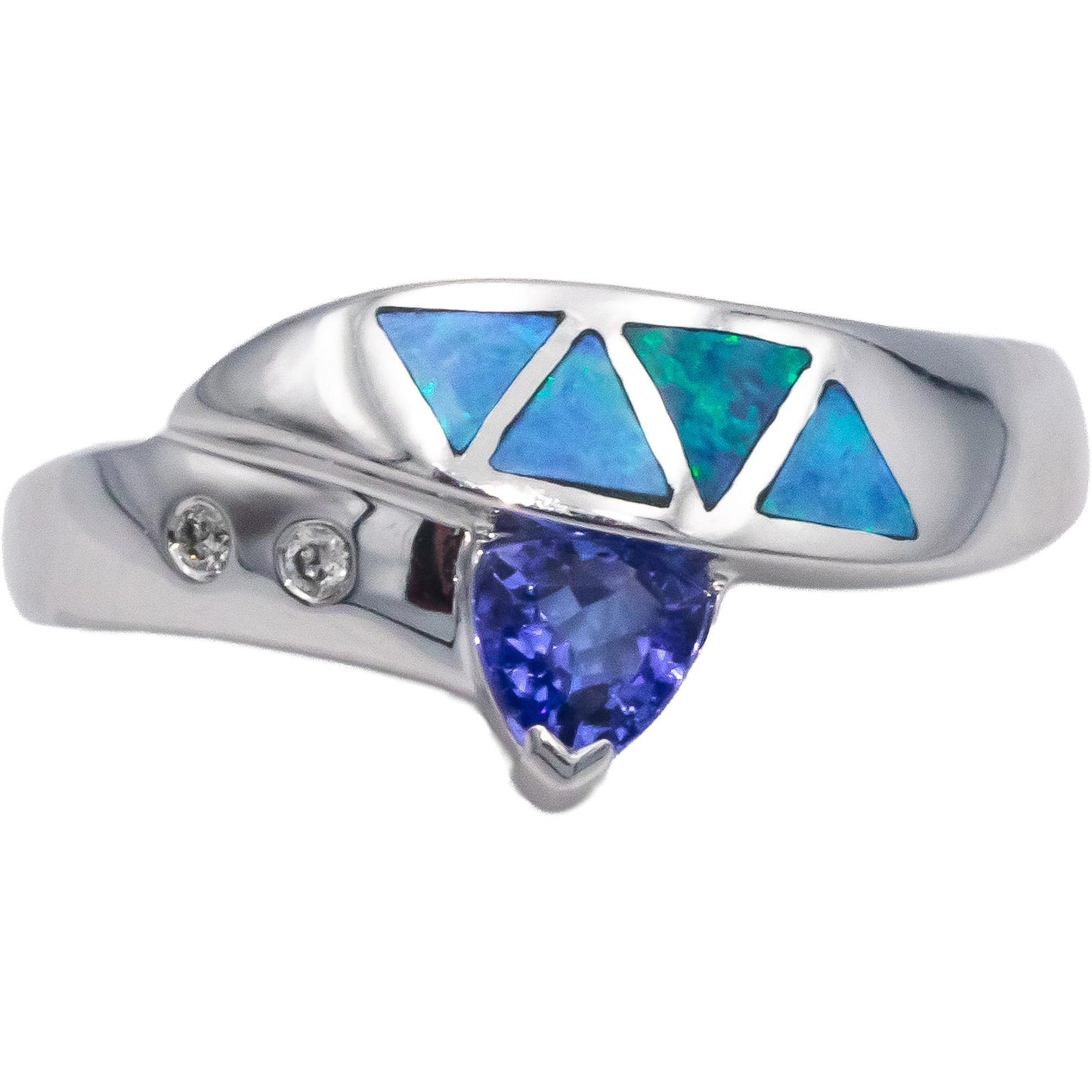 Designer 14k White Gold Diamond Tanzanite Opal Ring 0.37CT Size 7.25