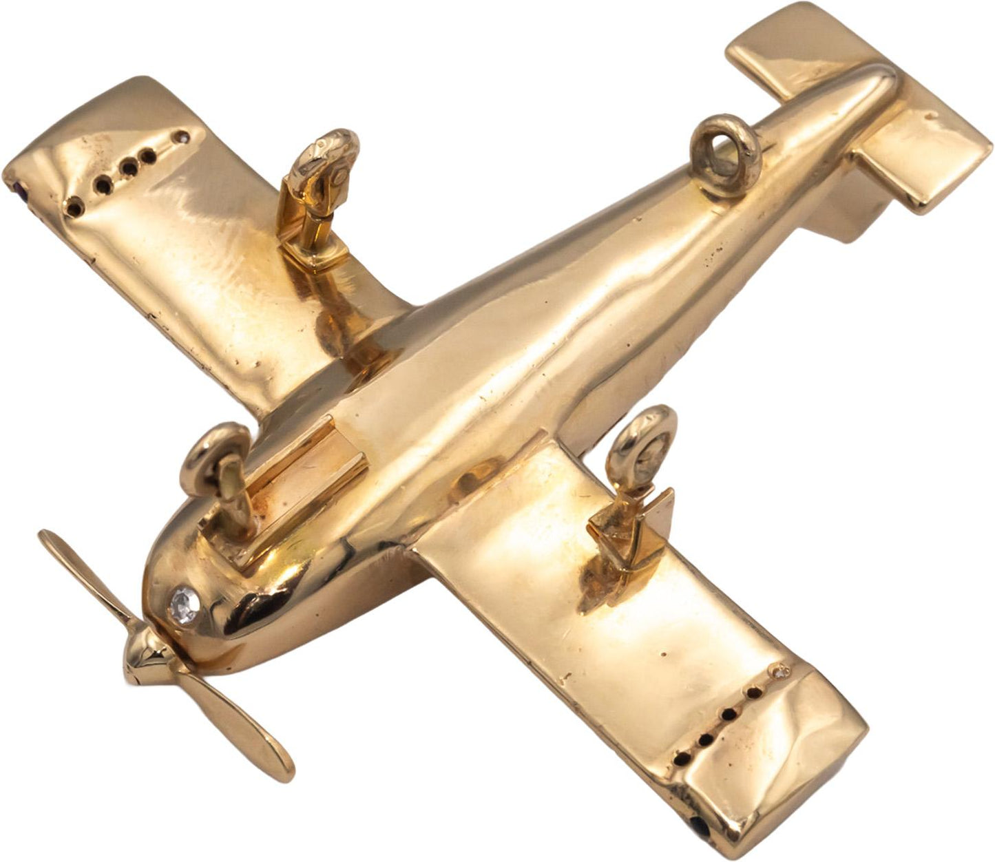 Custom Rare 14k Yellow Gold Diamond and Ruby Airplane Charm 0.25CT