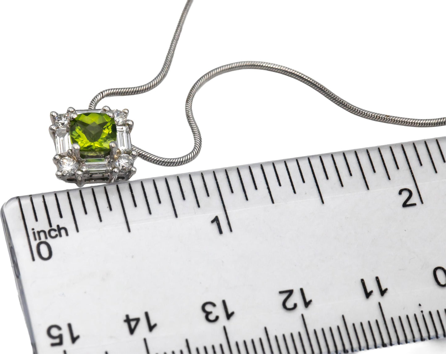 14k & 18k White Gold 1.75CT VS Diamond and Peridot Pendant Necklace
