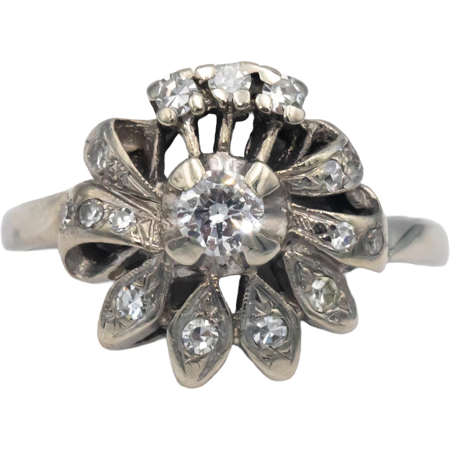 Vintage Antique 14k White Gold 0.63CT Diamond Ring w/ 0.23CT Center Size 8.25