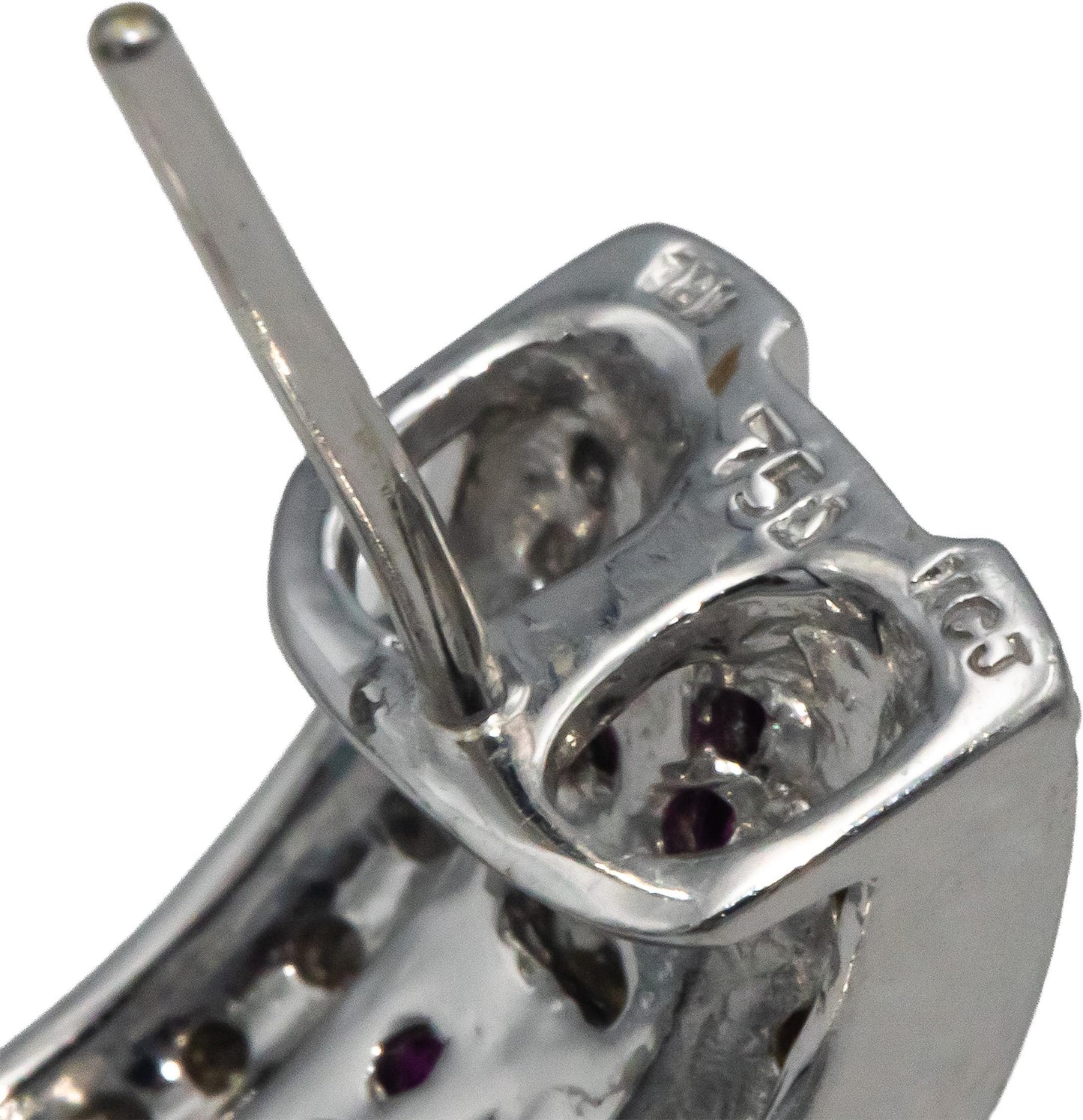 18k White Gold 1.50CT Round Cut Diamond and Ruby Curved Earrings