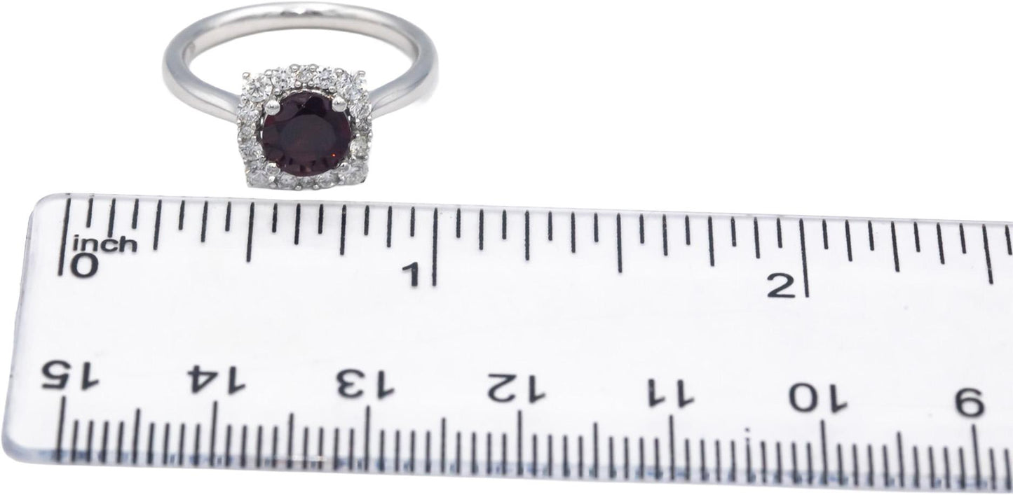 14k White Gold 1.28CT Round Cut Diamond and Garnet Halo Ring Size 6